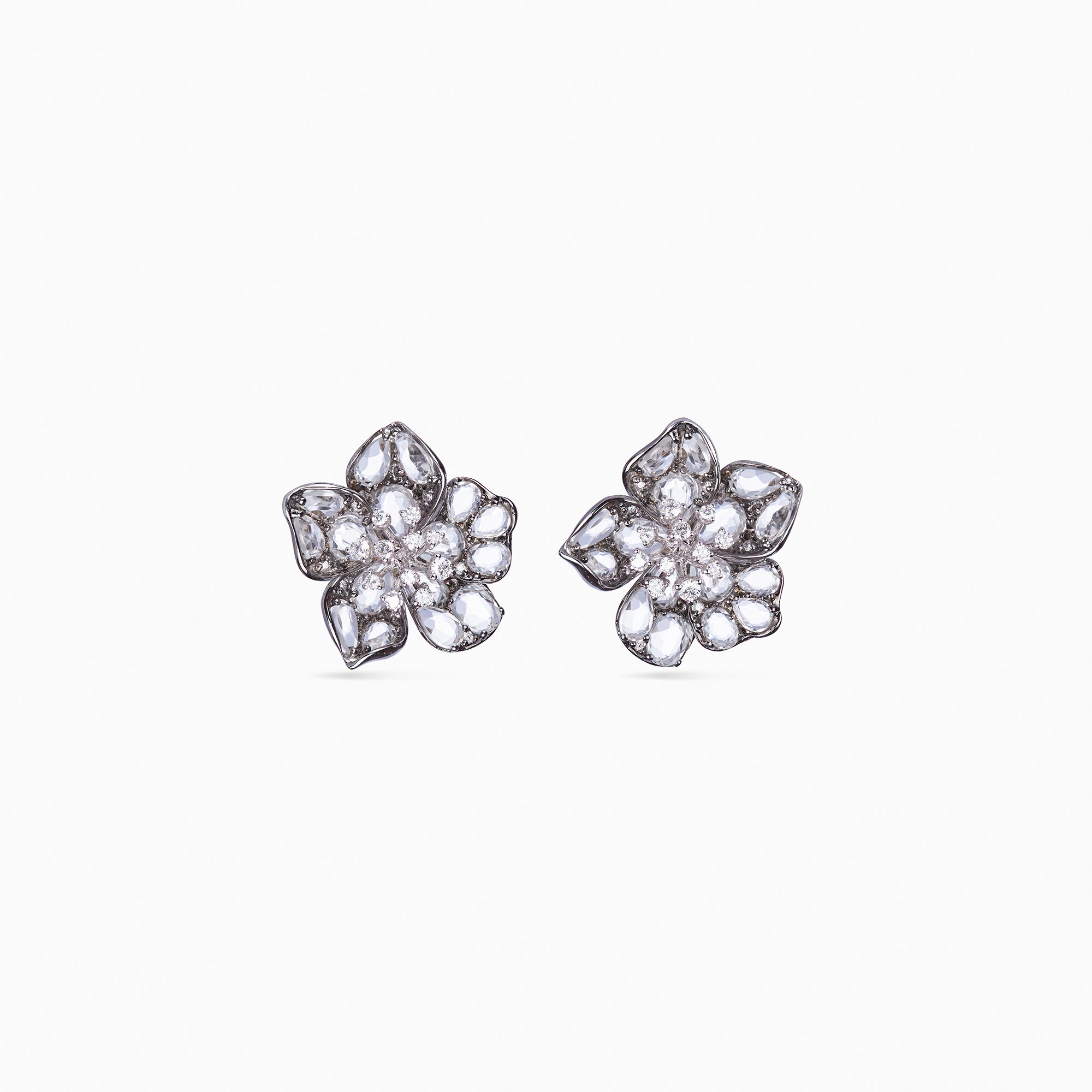 Delphinium Black Rhodium Diamond and Quartz Flower Earring.jpg