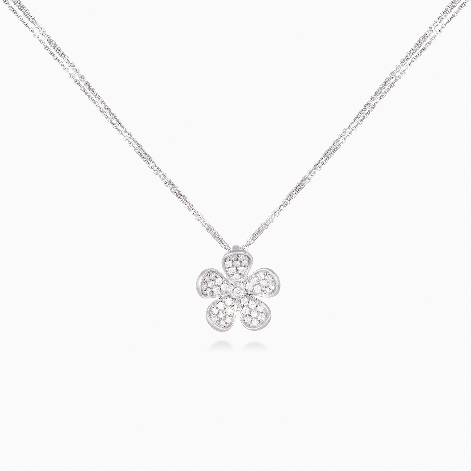 Buttercup White Gold and Diamond Multi Chain Flower Necklace.jpg