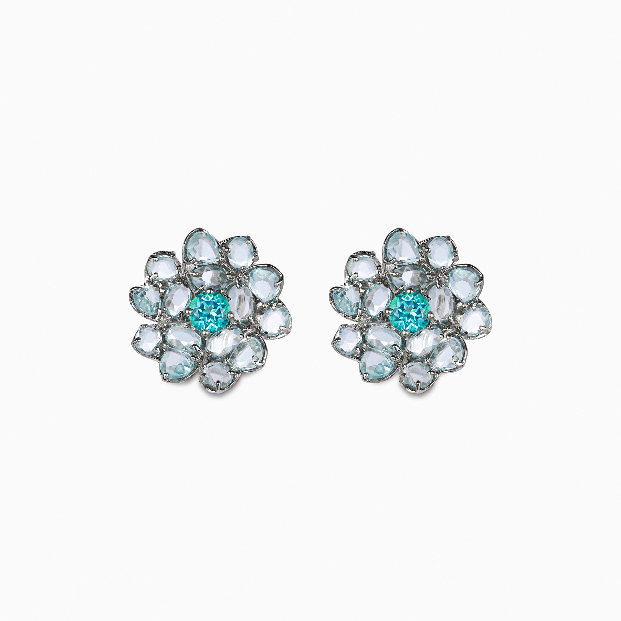 Earrings - Blue Topaz - Diamond - 18ct Gold