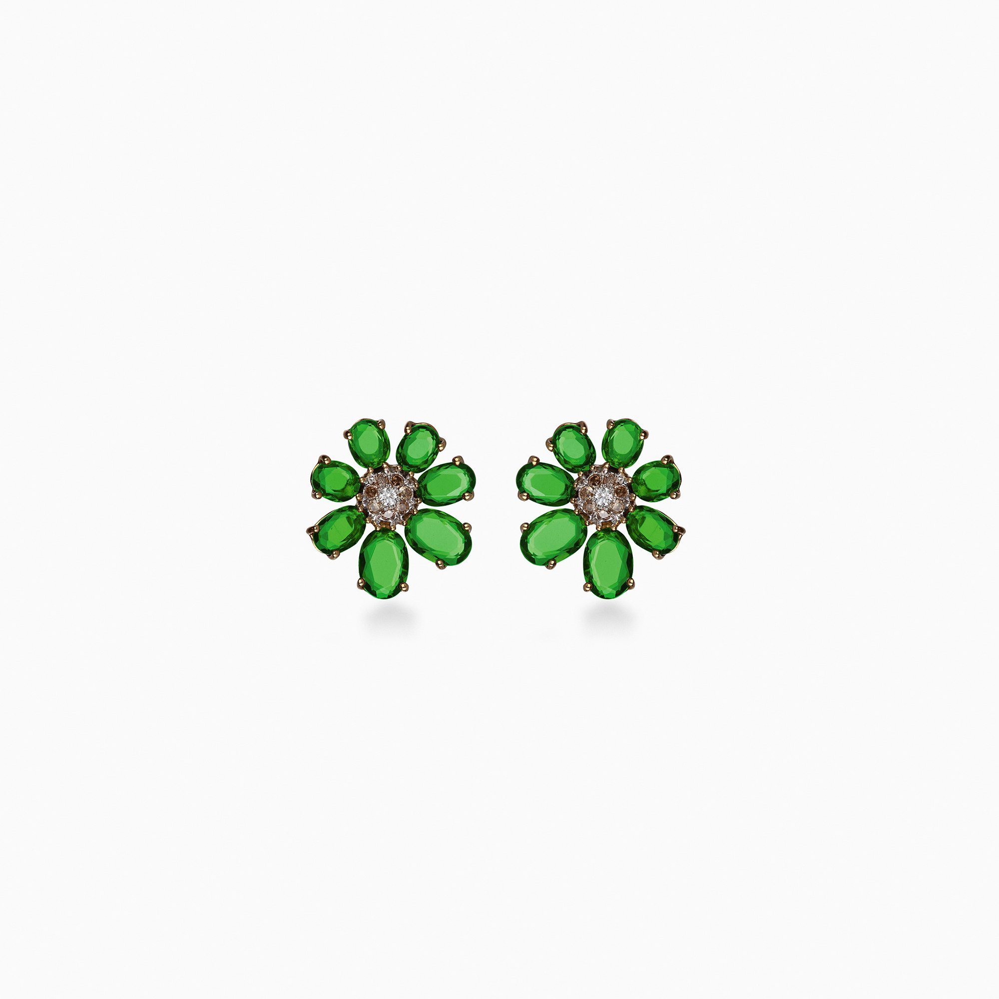 Earrings - Tsavorite - Cognac Diamond - Diamond -  18ct Gold