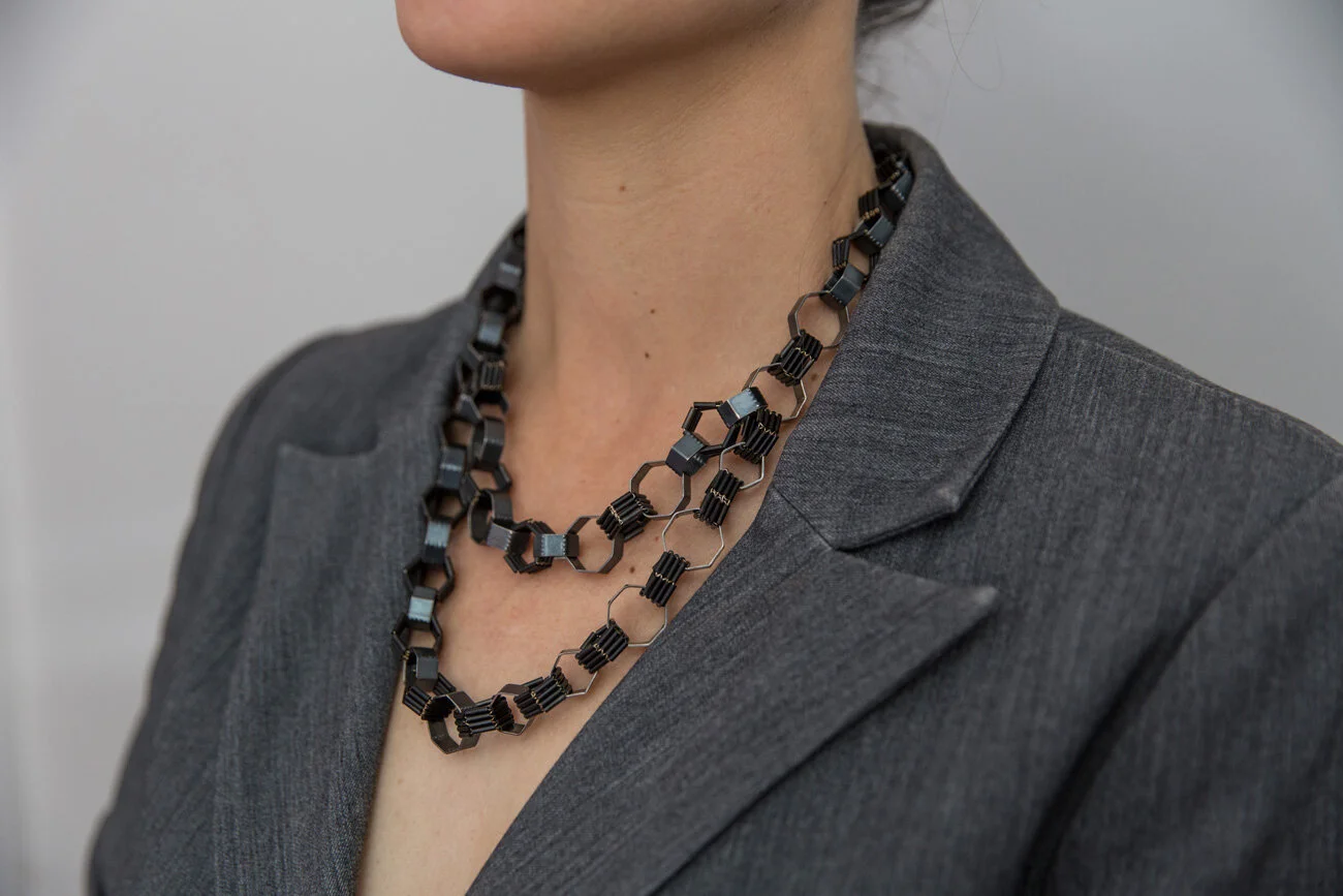 Double Strand Hexagon Octagon LINKS Necklace