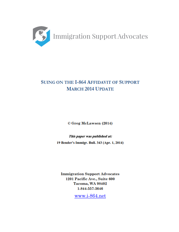 Suing on the Affidavit of Support; March 2014 Update