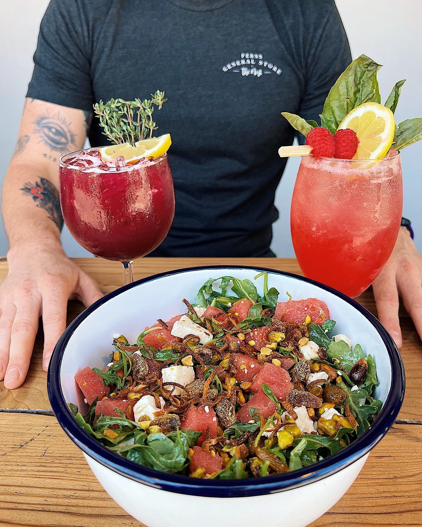 Come do a red, white &amp; moody blue cheers with us! 
4th of July hours will be 11-6 🇺🇸

New salad pictured: watermelon &amp; arugula salad with pistachio, golden raisins, feta, crispy meyer lemon peel, white balsamic + chili vinaigrette 

&bull; 