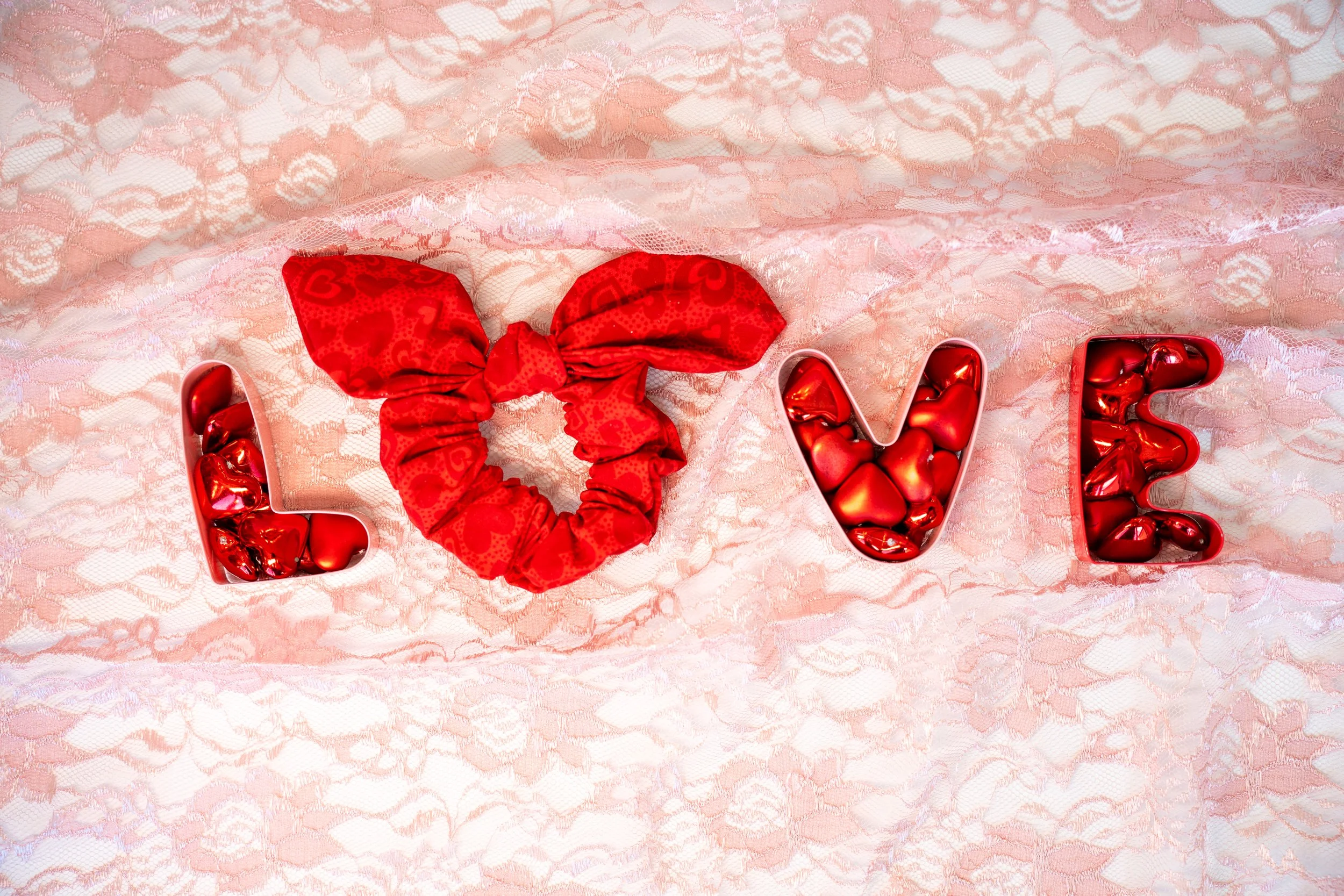 Valentines Heart Bow Scrunchie