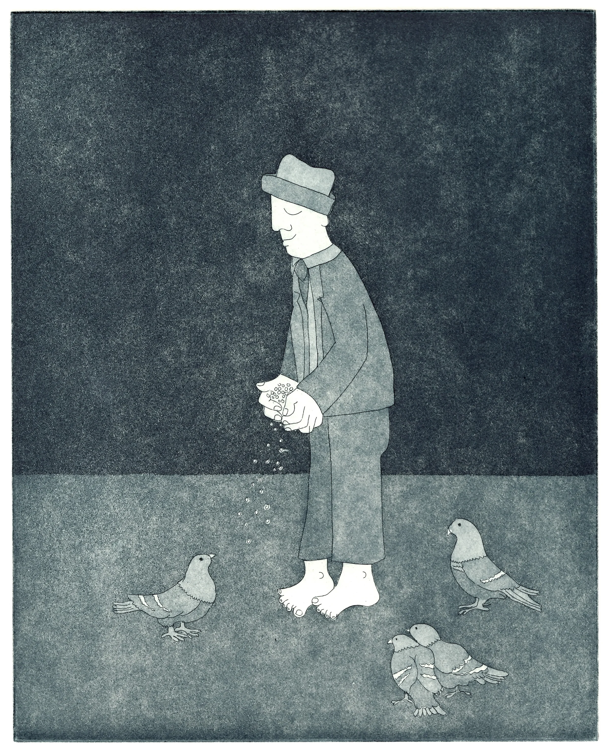 Man feeding pigeons
