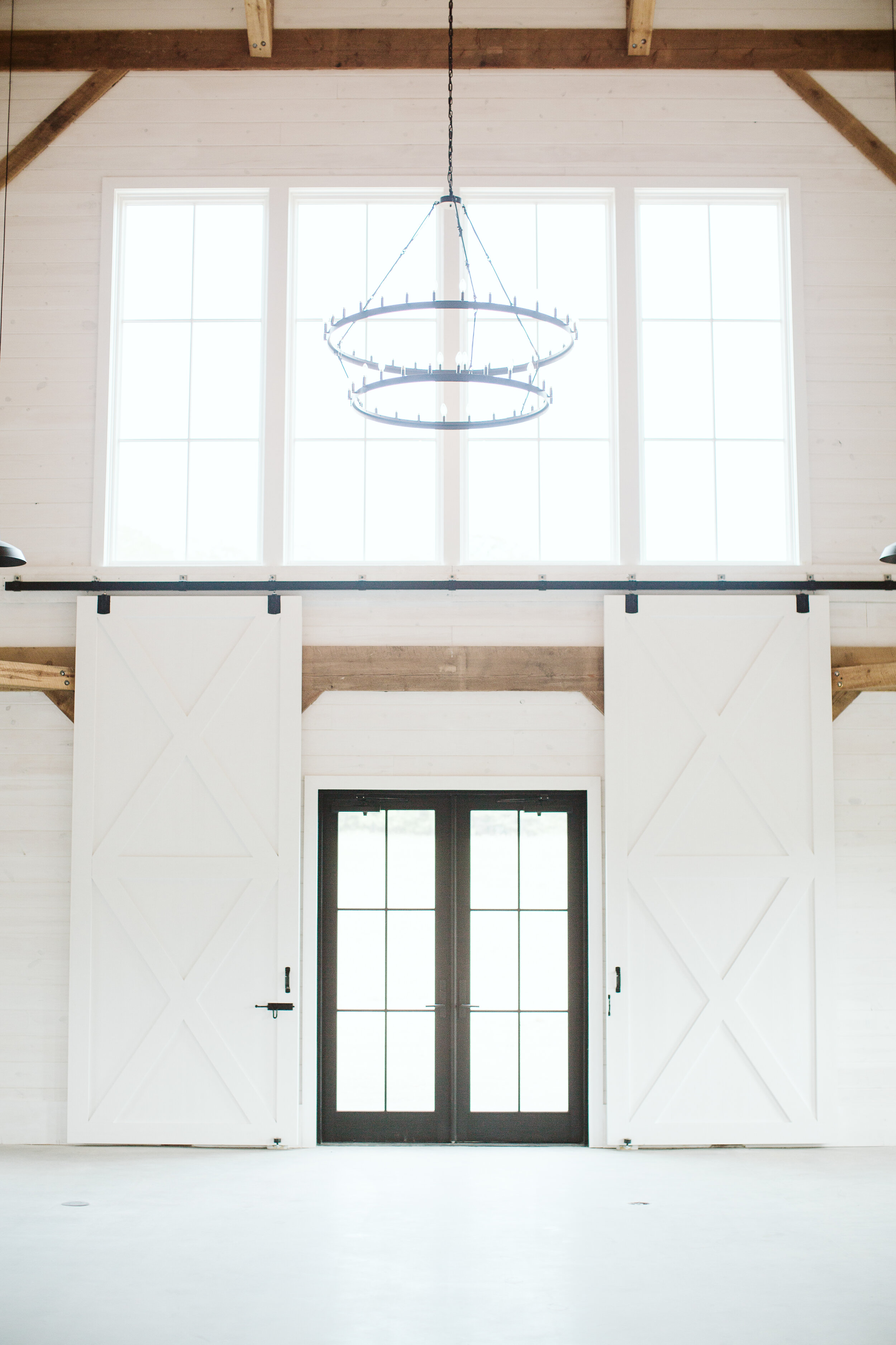  [PHOTO] A view of the front barn doors in the Gambrel Room 