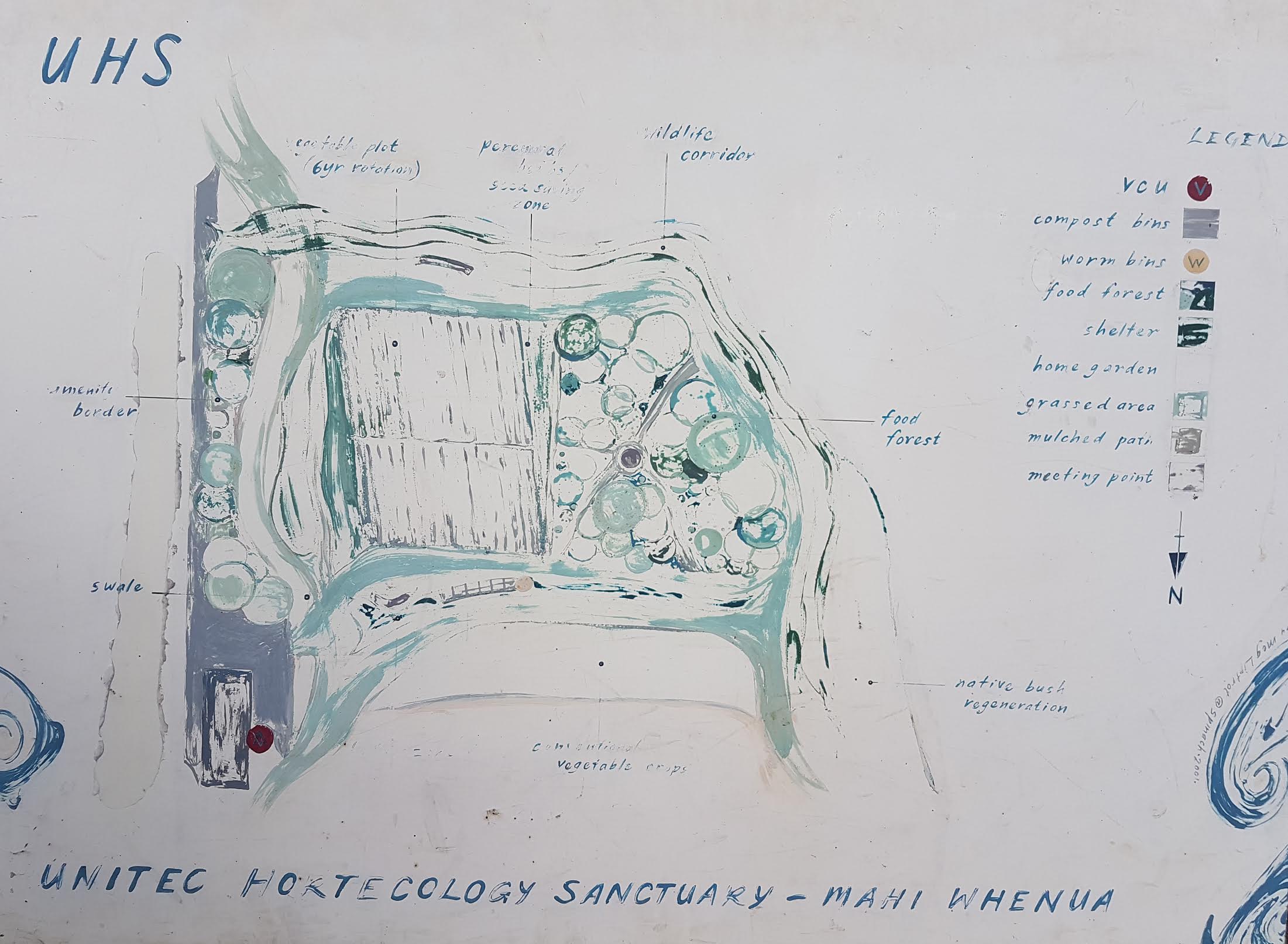 above: Meg Liptrot's 2001 painted vision of the complementary components of the Sanctuary Mahi Whenua.