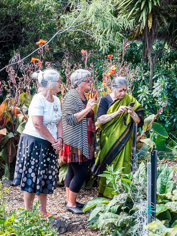 Dr Vandana Shiva , visiting the Sanctuary Mahi Whenua following the February 2015 Food Matters Aotearoa Conference.
