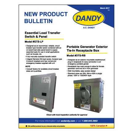 Essential Load Transfer Switch &amp; Panel / Portable Generator Exterior Tie-In Receptacle Box