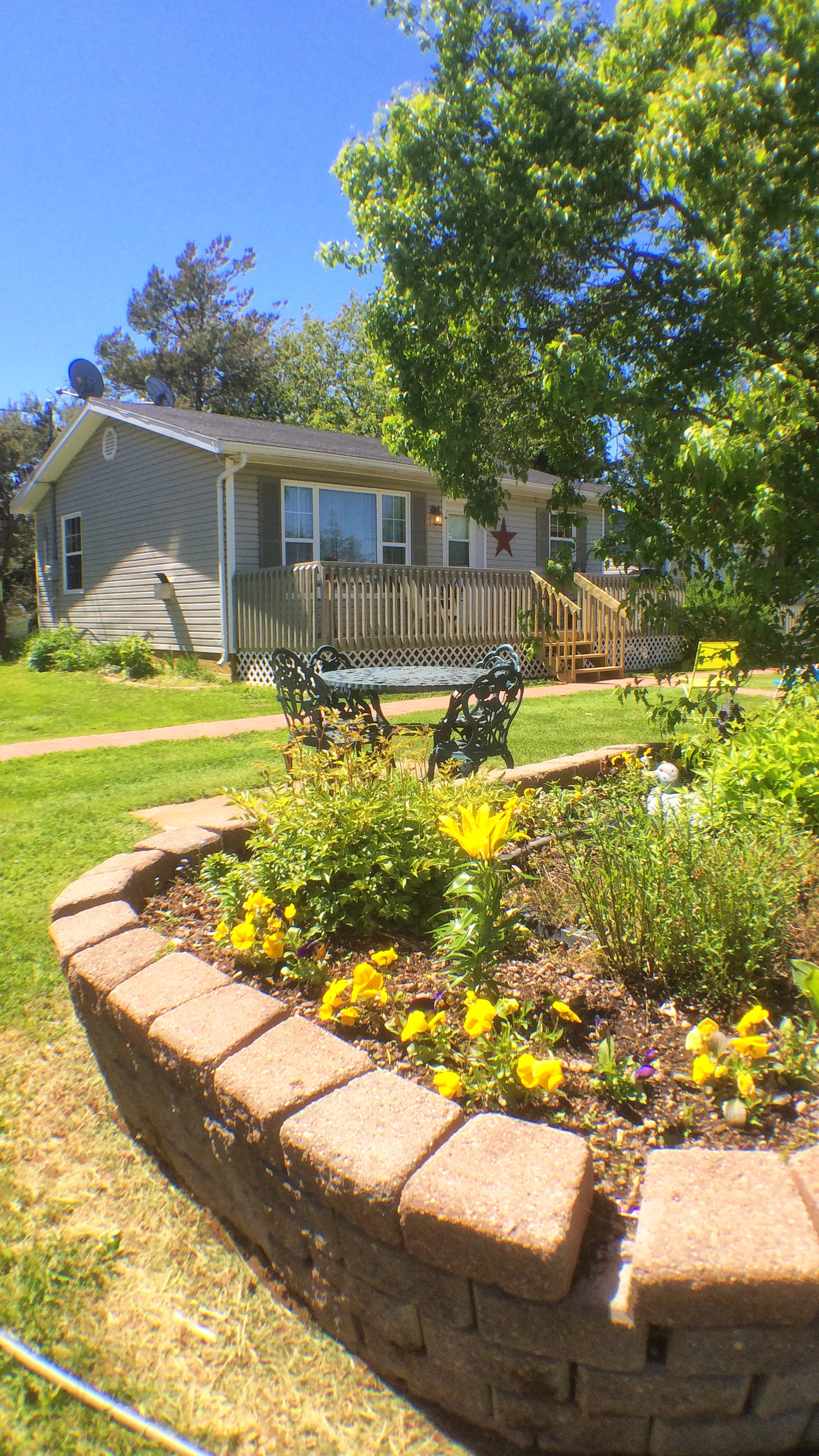 View of garden in front of cottages