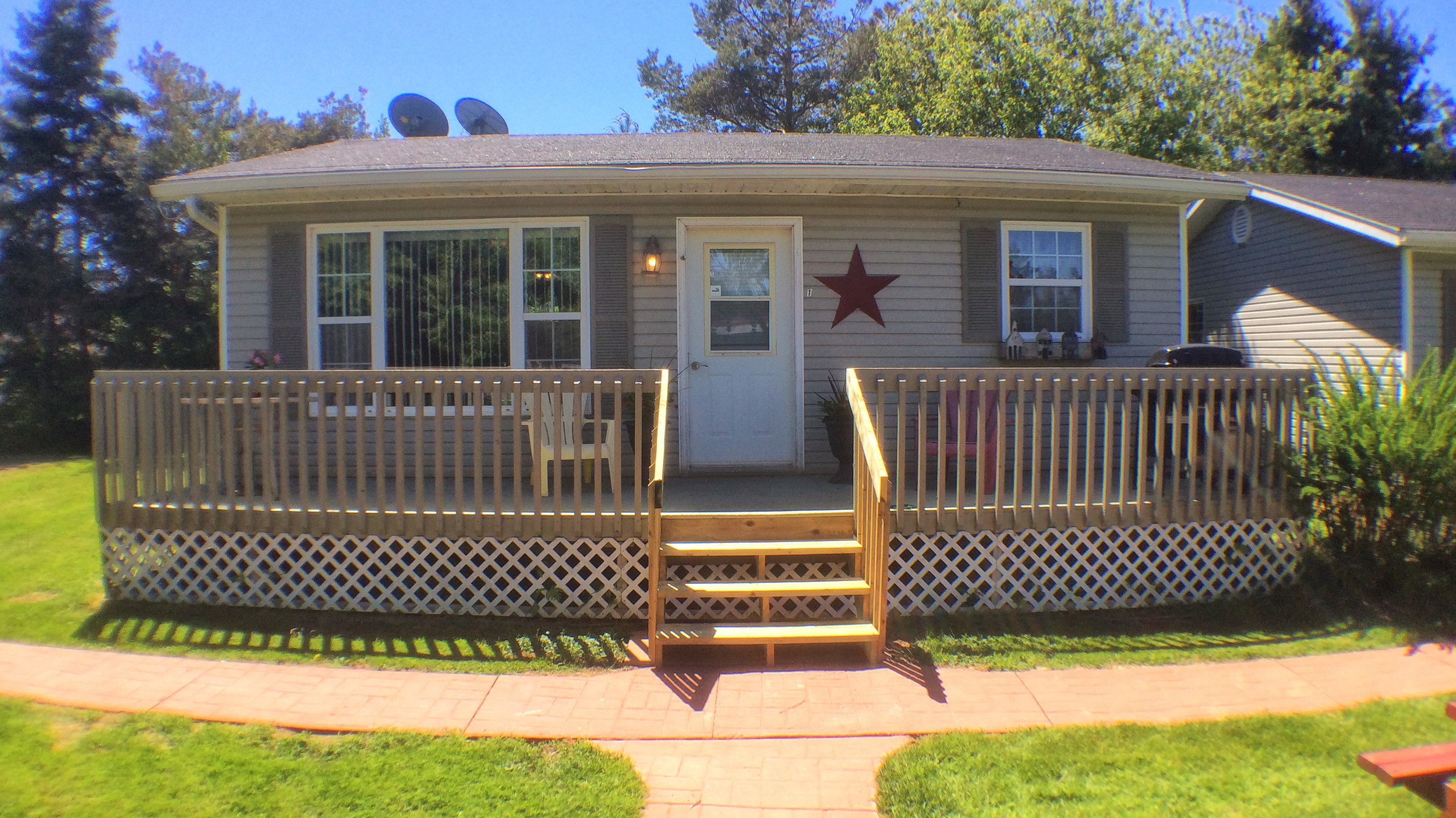 Front of cottage unit and deck