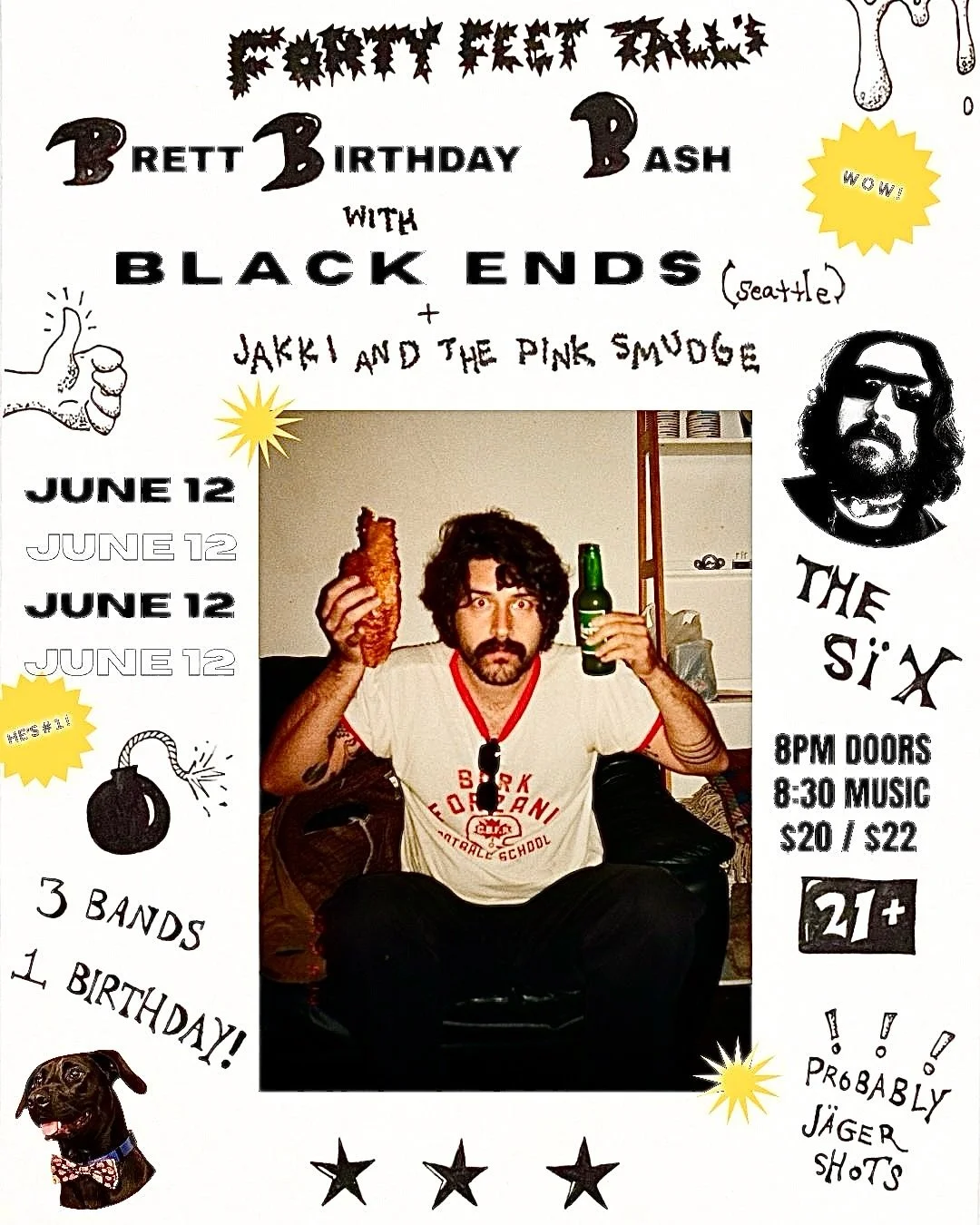 BRETT BIRTHDAY BASH&mdash;JUNE 12TH 🤝🍻🤠🙏🎂
We got bands we got music we got bands playing music + one very special boy with a birthday. COME CELEBRATE. This one gonna go quick so nab those tix. 🖤
📸: @harperaking 
Poster: @coleman94