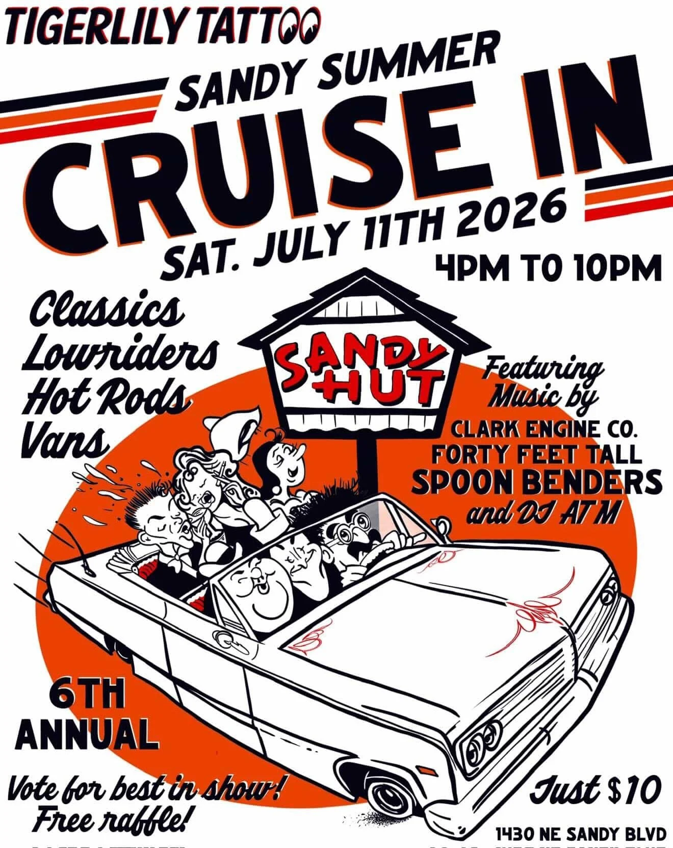 Tomorrow night&rsquo;s show is sold out, buuuuut we have good news for you. We&rsquo;re gunna get hot, sweaty, and sticky at Sandy Hut for @the_cruise_in with our favorite @spoonbenders on July 11th 
🚗🚙🚗🚙🚗🚙🚗🚙🚗🚙🚗🚙🚗🚙🚗🚙🚗