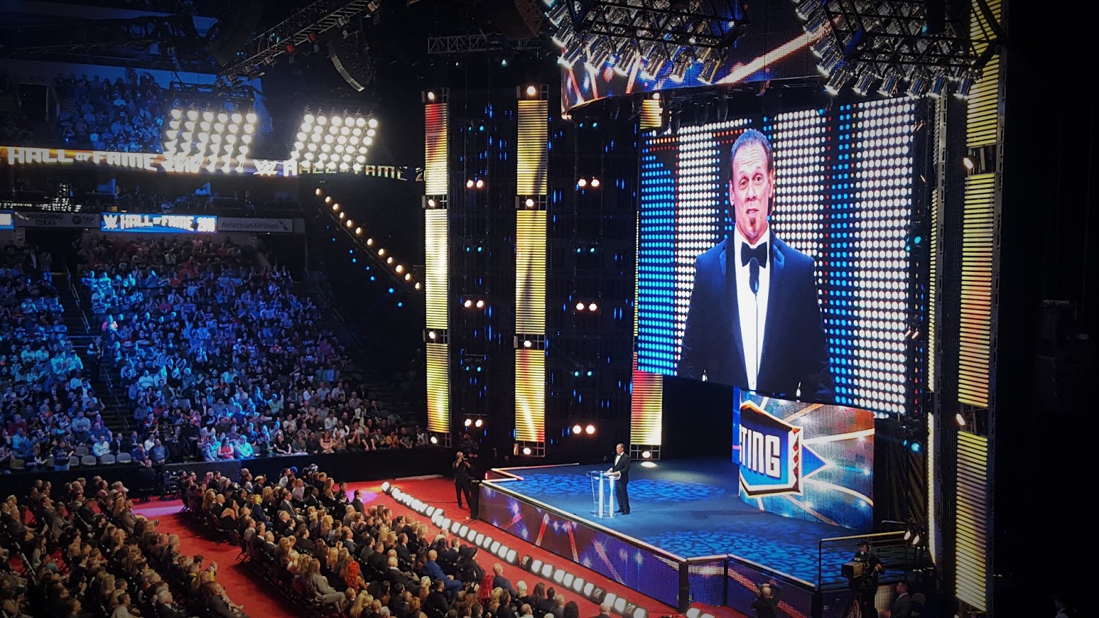 Sting giving his speech during the 2016 Hall of Fame inductions