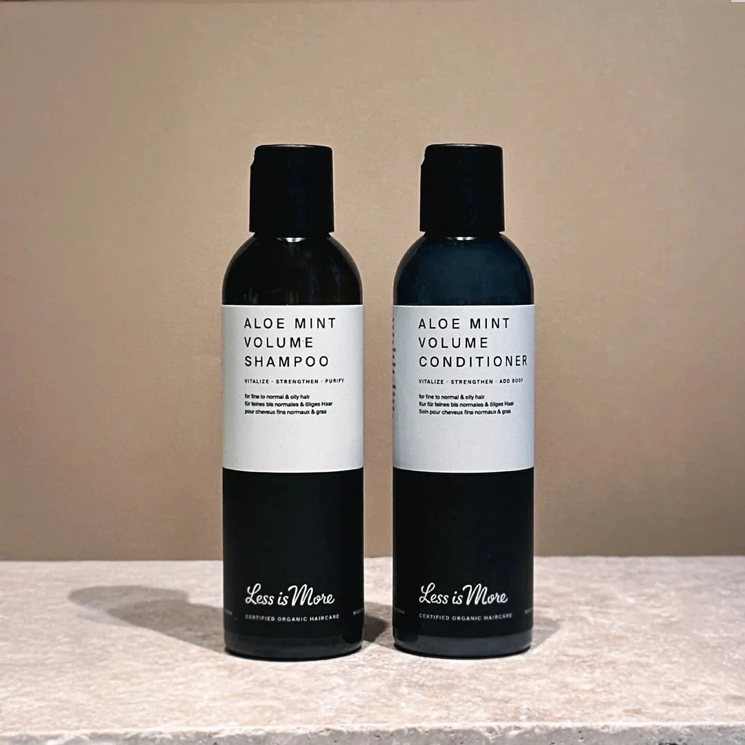 Pump up the volume with ALOE MINT VOLUME SHAMPOO and CONDITIONER. Even more so with ANGELROOT VOLUME SPRAY.