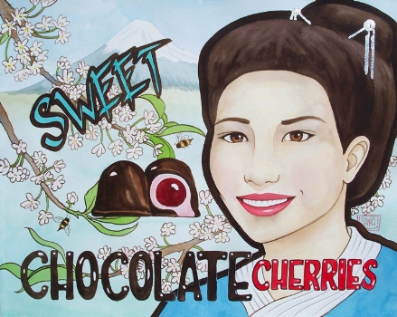 “Sweet” watercolor ©Sara Drescher Cherries symbolize sweetness of character from good works. The beesrepresent diligence and eloquence, ‘honeyed words. The mountainrepresents Christ as our Rock.