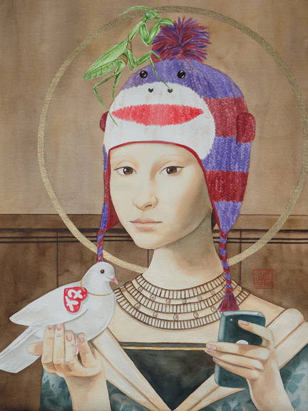"The Saint and the Sock Monkey" watercolor ©Sara Drescher-private collection