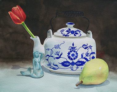 "Teapot and the Mermaid" watercolor ©Sara Drescher-private collection