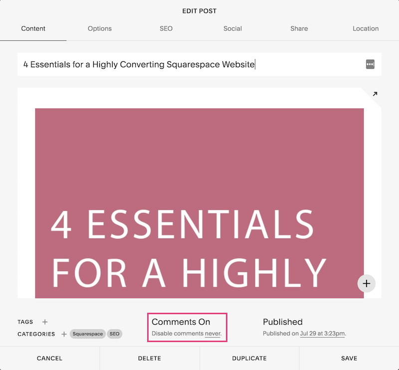 How to change comment settings under an individual post