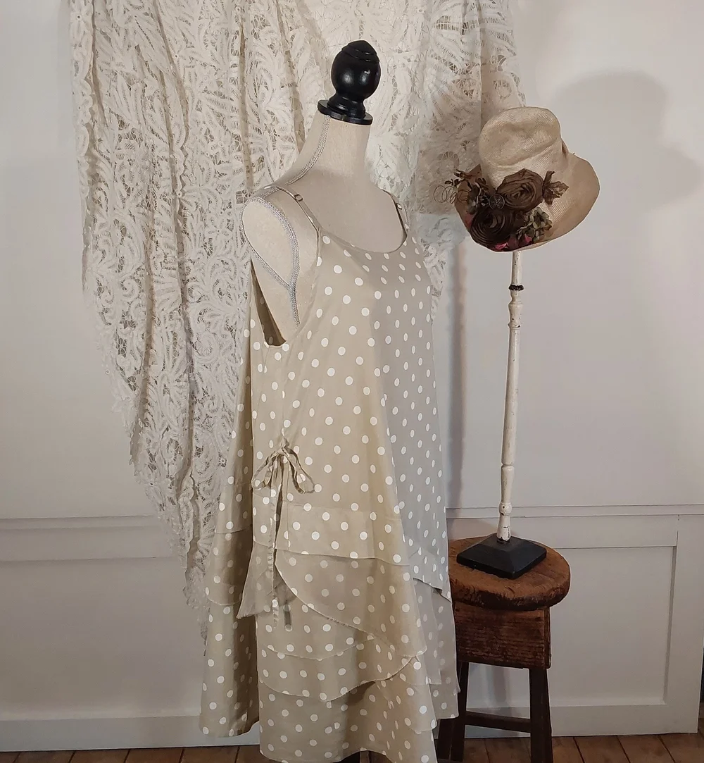 PETAL SLIIP/DRESS IN OAK POLKA DOT  Miss Phyllis