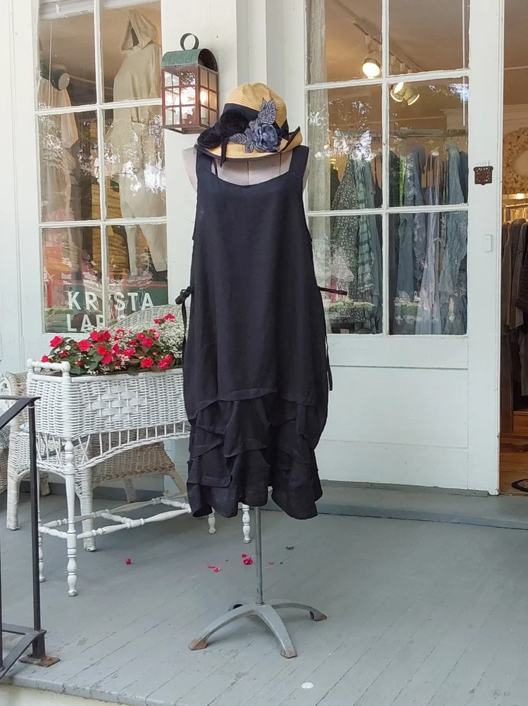 knee length dresses for ladies Royal Toscana Linen Dress in Black main image 1