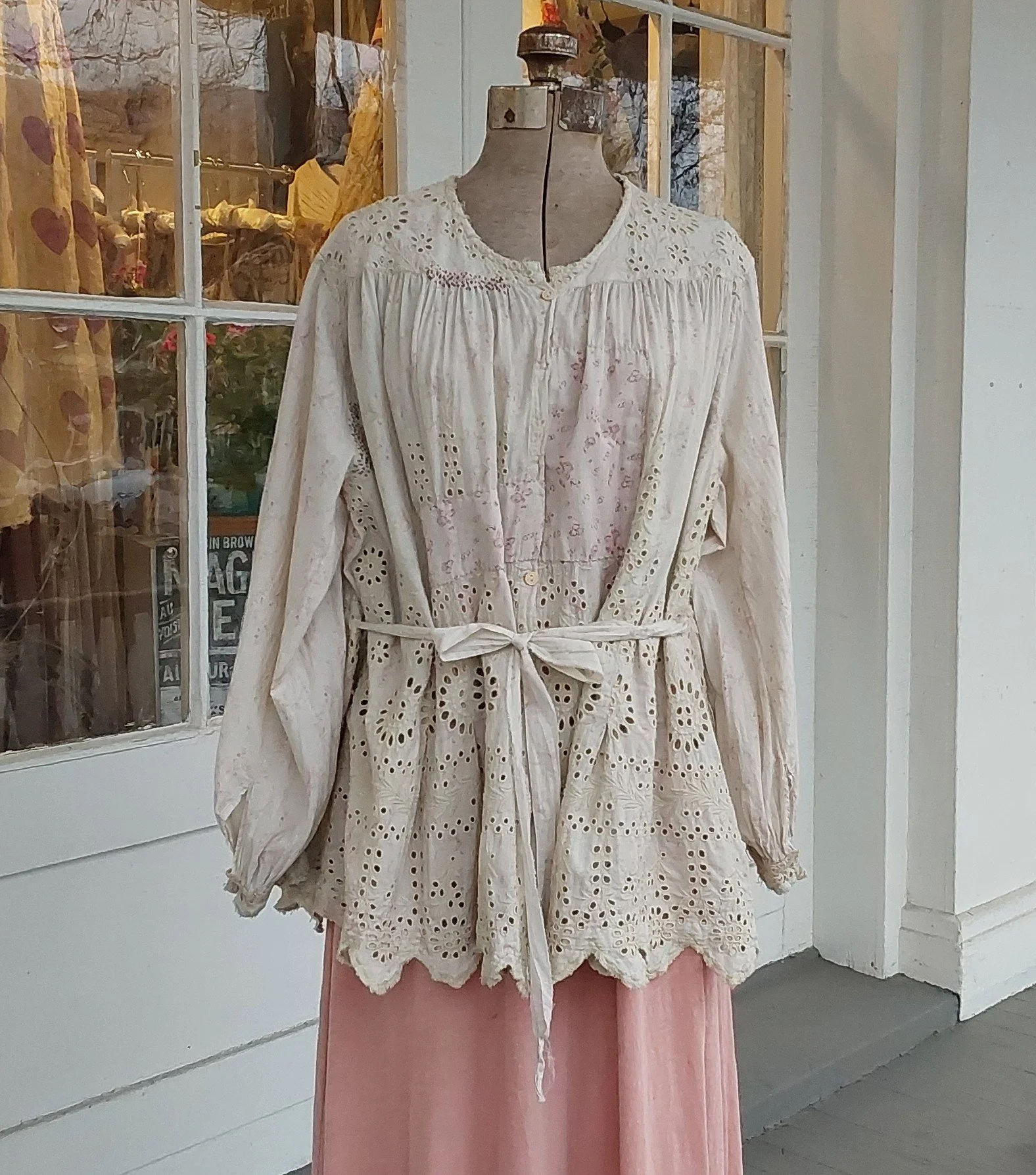 EYELET FLANNERY SMOCK JACKET IN PORRIDGE — Miss Phyllis