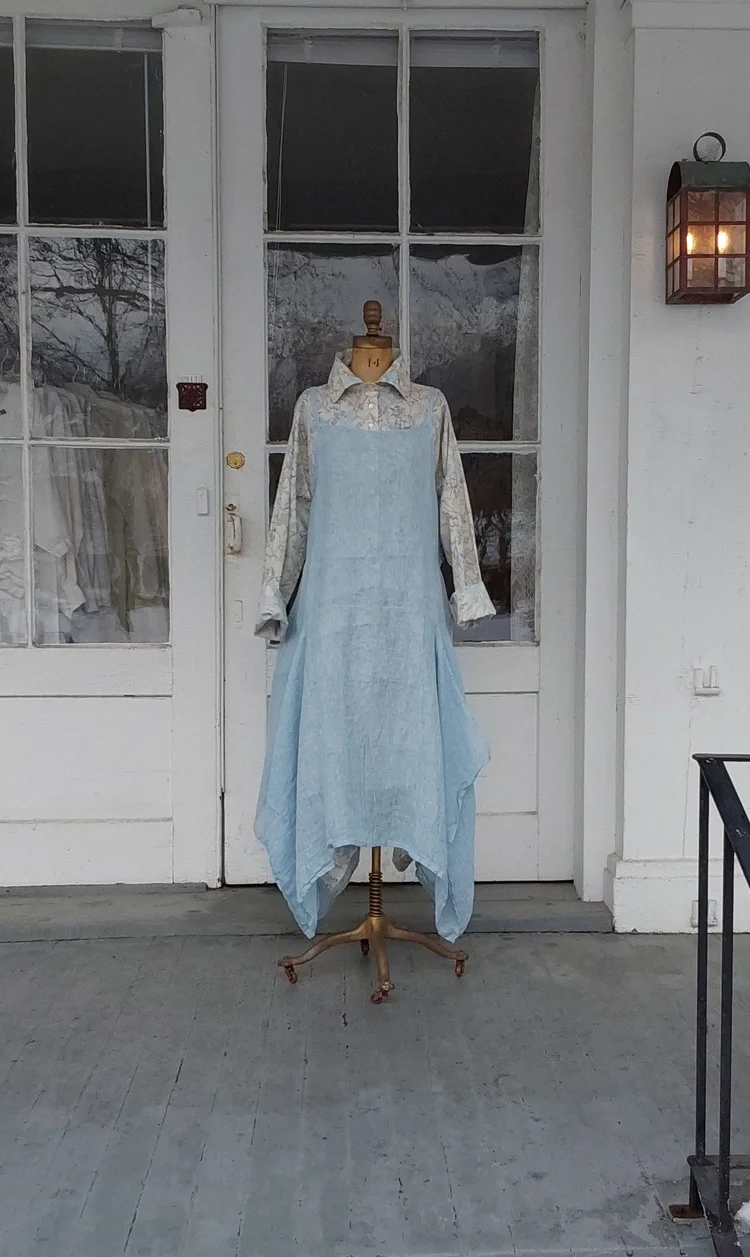 LONG PINWHEEL GAUZE SLIP/DRESS IN ROBIN'S EGG  Miss Phyllis