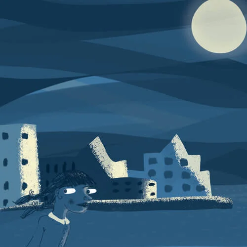 Moonlit Mediterranean runaway girl