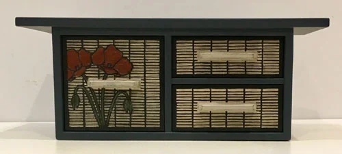 Painted 3-drawer box with carved drawer fronts