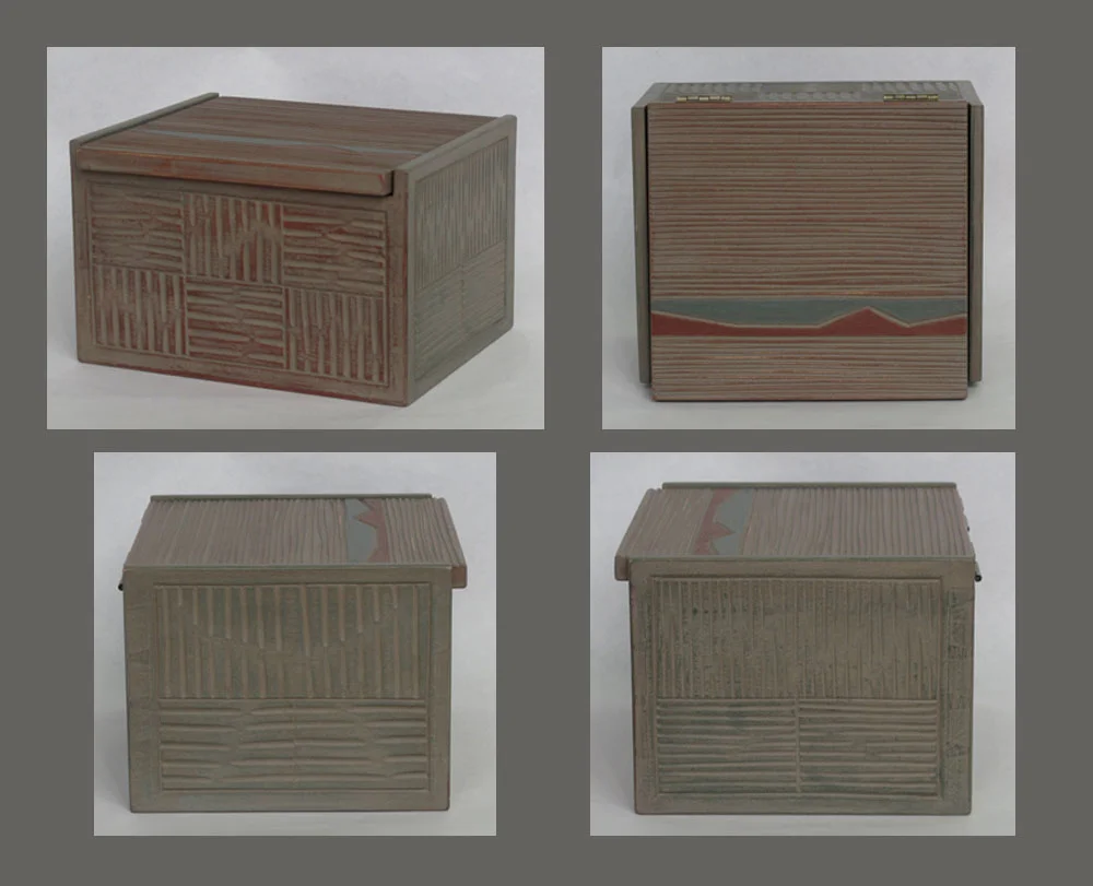 Hinged basswood box with carved texture, painted with milk paint