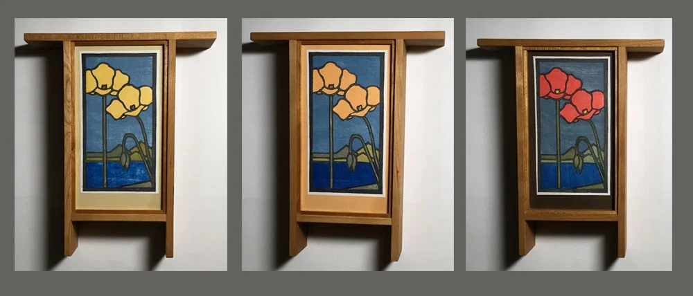 Poppies: Woodblock Prints in Arts and Crafts Style cherry frames