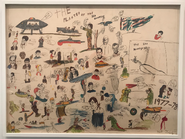Kurt Fisk, “The Planet of the Sea Monkey Fishes”, 1978-1978, ink on crescent board.