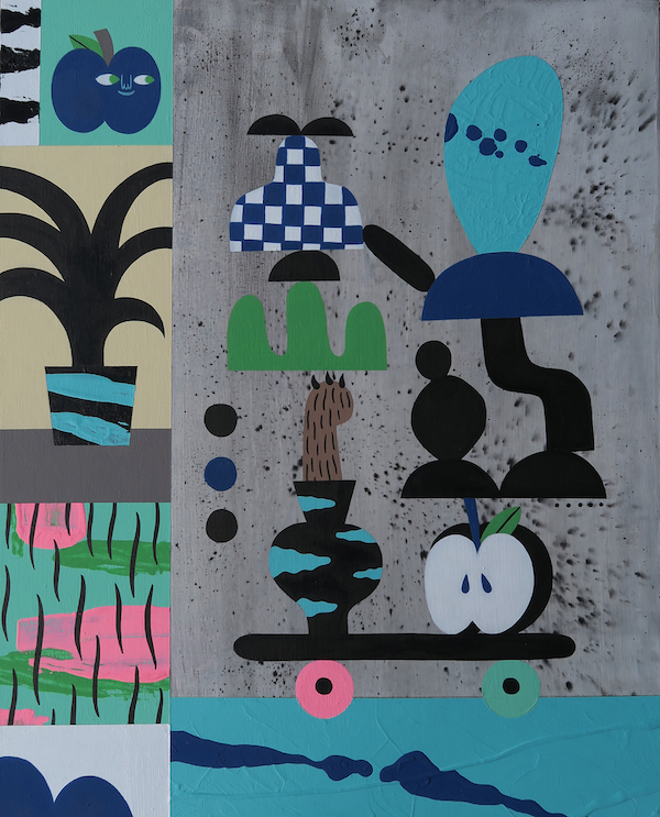 THEY CAME FROM GROUND UP acrylic, ink, and latex on wood, 20 x 16 inches