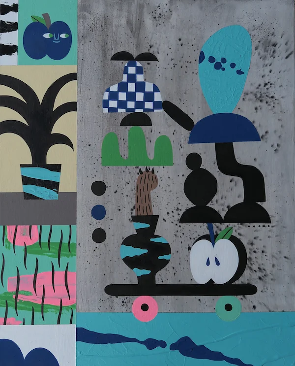 THEY CAME FROM GROUND UP acrylic, ink, and latex on wood, 20 x 16 inches