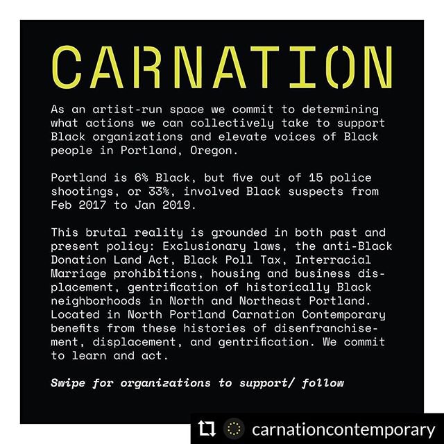 Thanks to Carnation for putting this together. #Repost @carnationcontemporary
- - - - - -
Links to organizations/funds in the post:⁣
https://tinyurl.com/donate-follow⁣
⁣
As an artist-run space we commit to determining what actions we can collectively