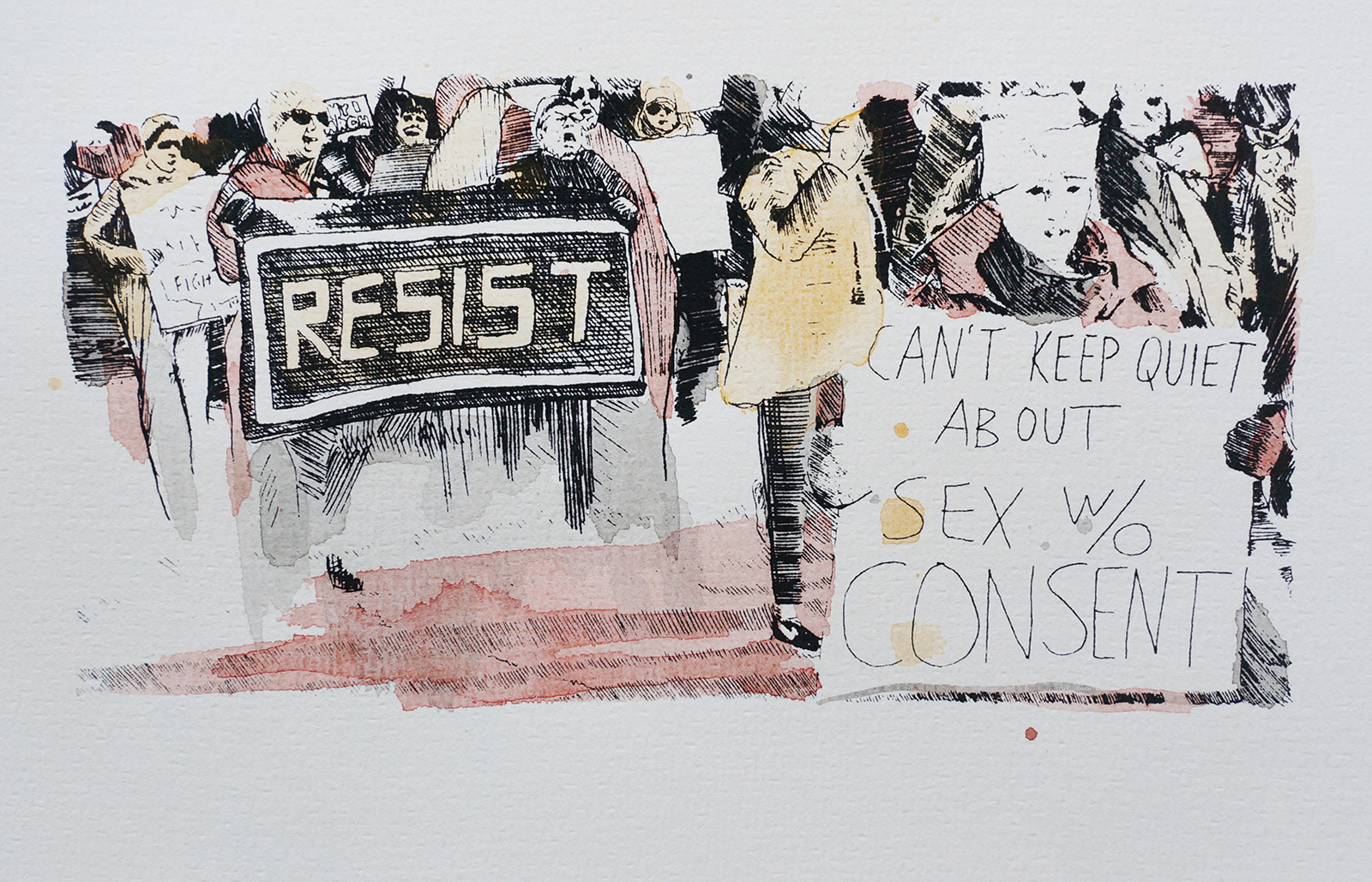 Ape_Bleakney_March Mixed Media - 'Can't Keep Quiet (3)', 6.5''x9.5'', Screen Print + Watercolor, 2018 copy.jpg