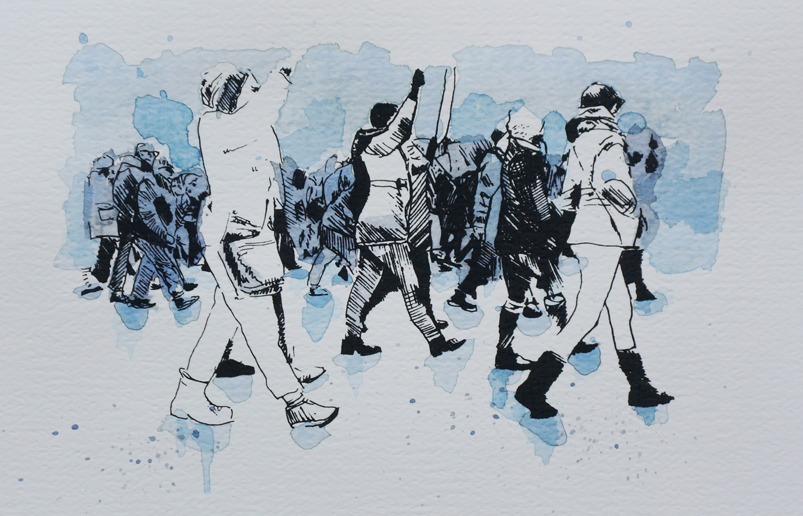 Ape_Bleakney_March Mixed Media - 'Marchers (2)', 6.5''x9.5'', Screen Print + Watercolor, 2018 copy.jpg