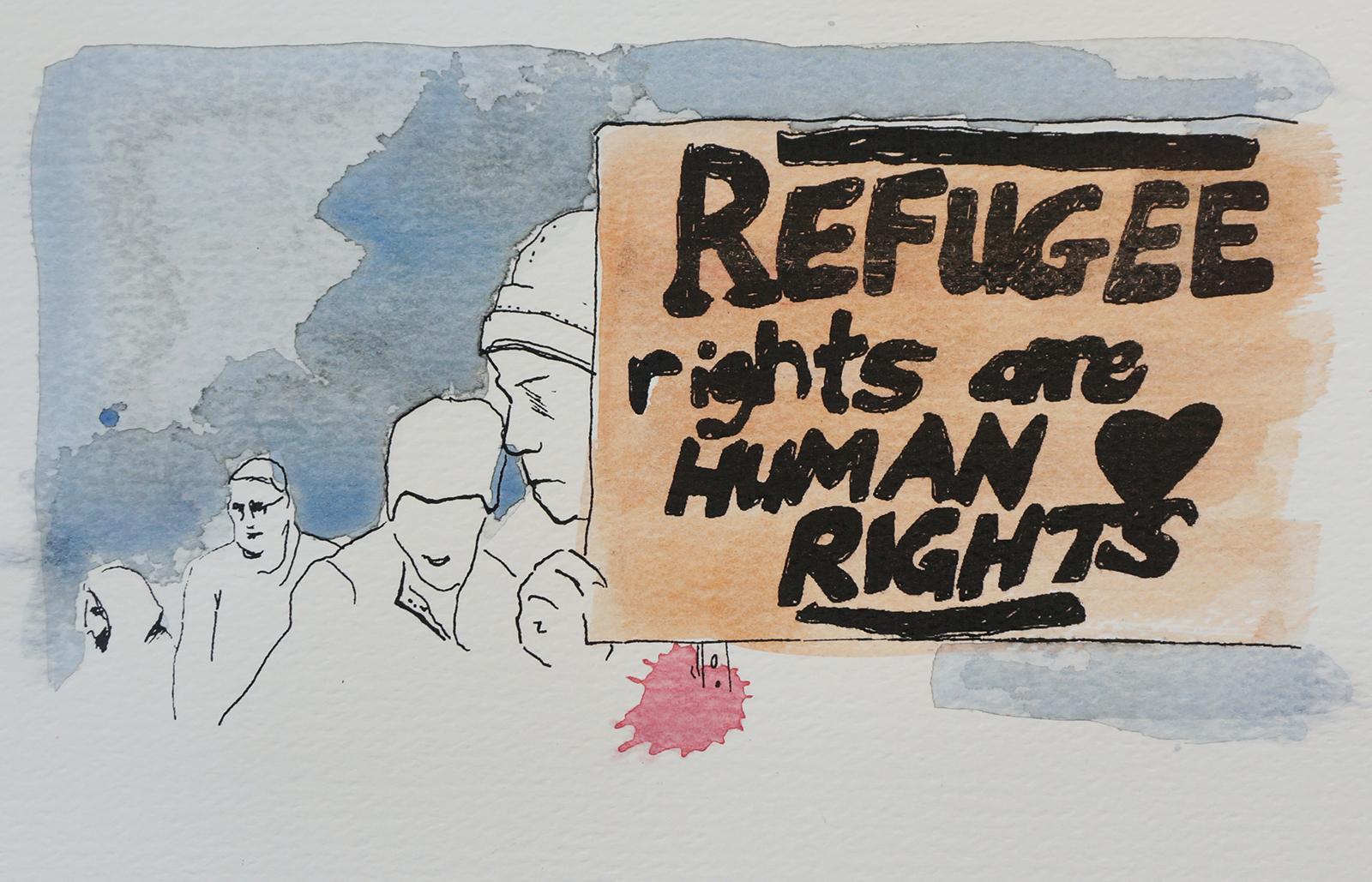 Ape_Bleakney_March Mixed Media - 'Refugee Rights (8)', 6.5''x9.5'', Screen Print + Watercolor, 2018 copy.jpg