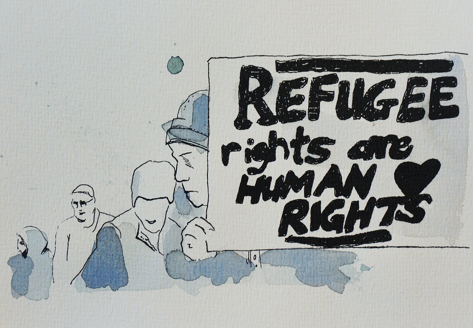 Ape_Bleakney_March Mixed Media - 'Refugee Rights (7)', 6.5''x9.5'', Screen Print + Watercolor, 2018 copy.jpg