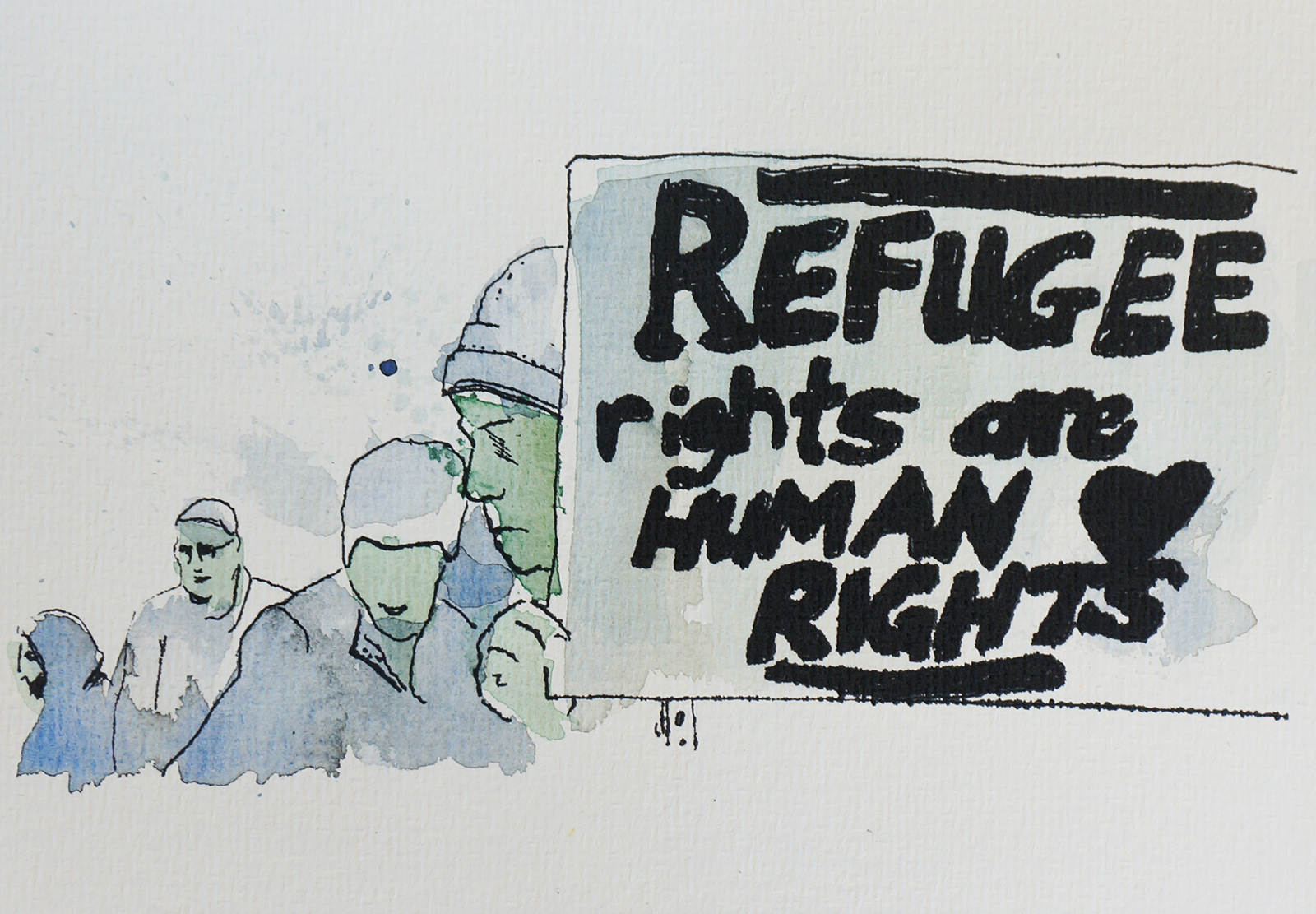 Ape_Bleakney_March Mixed Media - 'Refugee Rights (5)', 6.5''x9.5'', Screen Print + Watercolor, 2018 copy.jpg