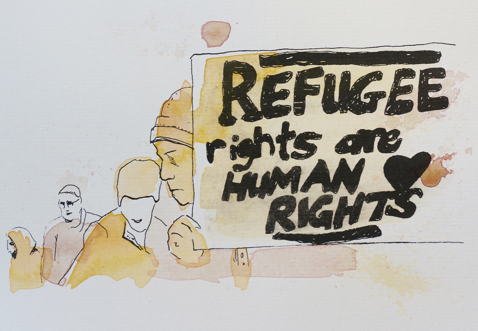 Ape_Bleakney_March Mixed Media - 'Refugee Rights (4)', 6.5''x9.5'', Screen Print + Watercolor, 2018 copy.jpg