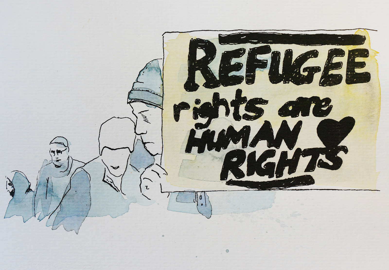 Ape_Bleakney_March Mixed Media - 'Refugee Rights (3)', 6.5''x9.5'', Screen Print + Watercolor, 2018 copy.jpg