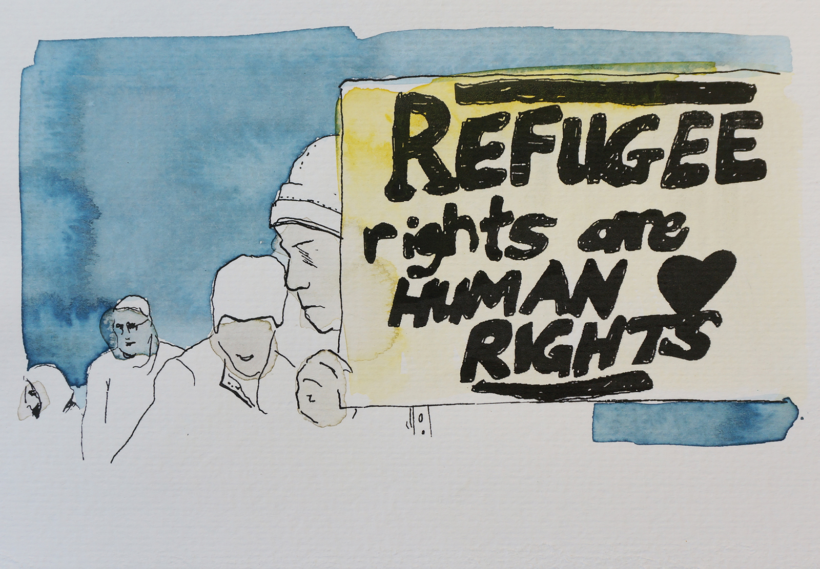 Ape_Bleakney_March Mixed Media - 'Refugee Rights (2)', 6.5''x9.5'', Screen Print + Watercolor, 2018 copy.jpg