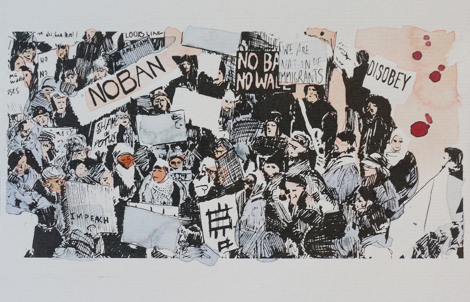 Ape_Bleakney_March Mixed Media - 'No Ban (7)', 6.5''x9.5'', Screen Print + Watercolor, 2018 copy.jpg
