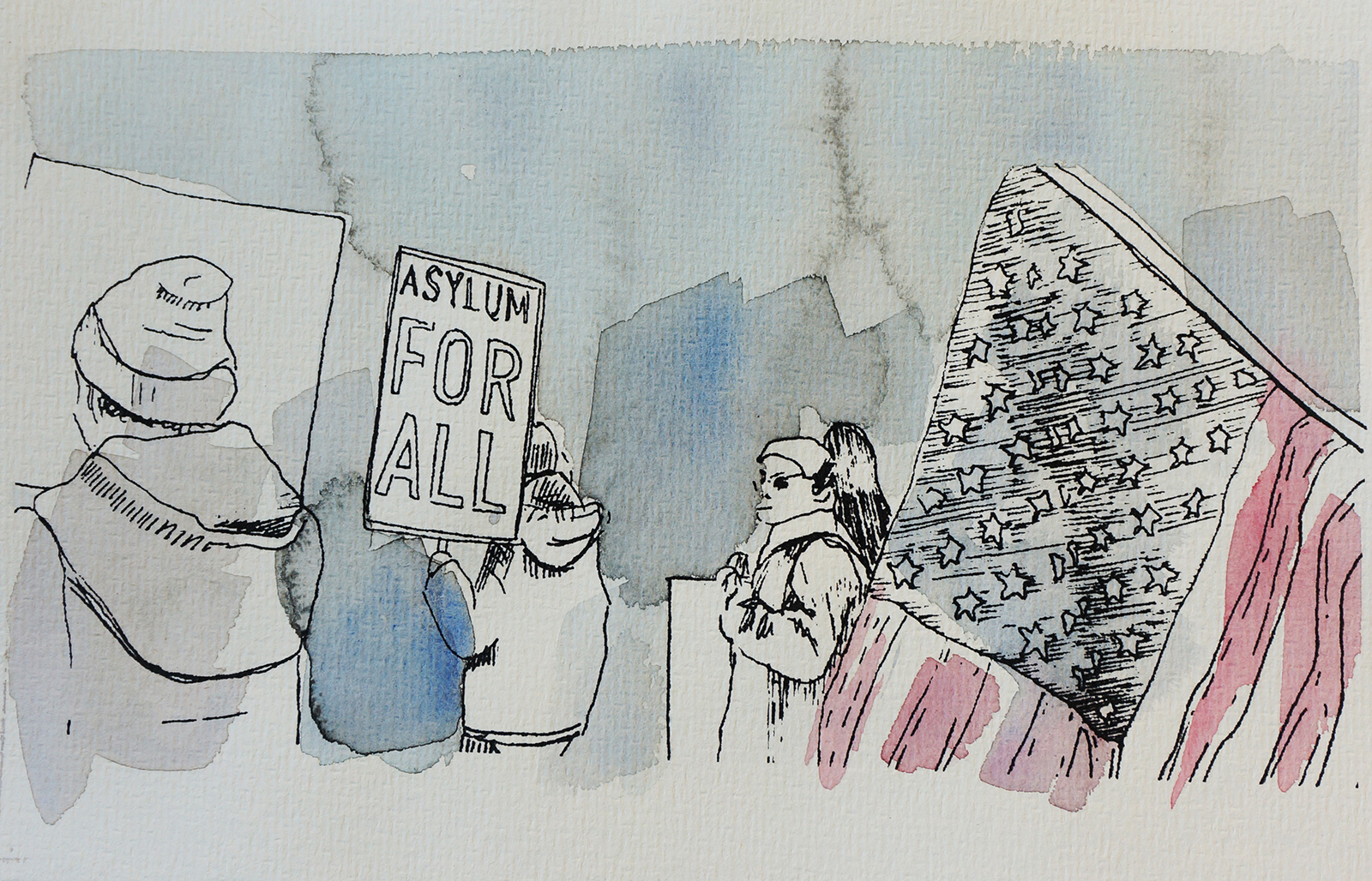 Ape_Bleakney_March Mixed Media - 'Asylum For All (1)', 6.5''x9.5'', Screen Print + Watercolor, 2018 copy.jpg