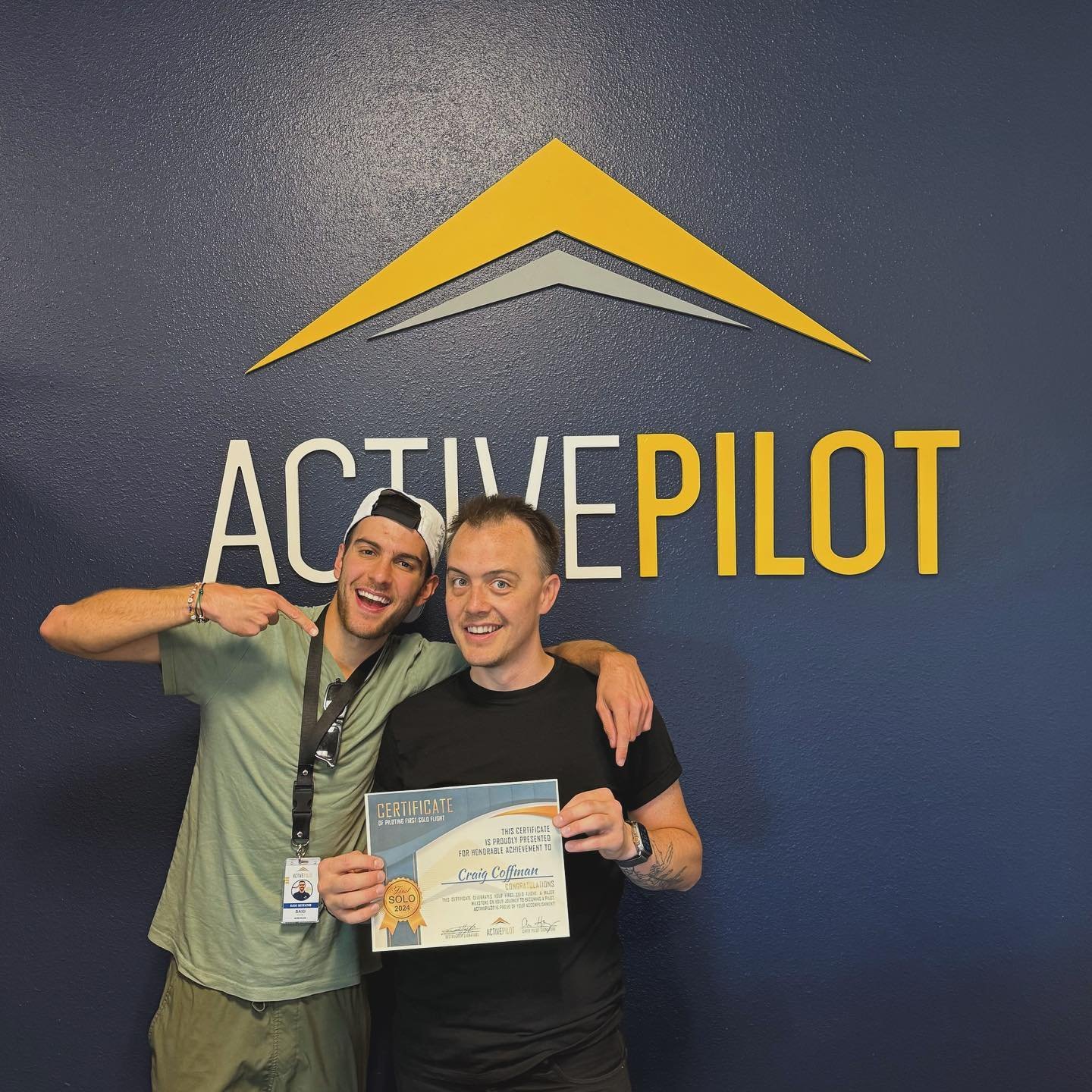 Congratulations to Craig Coffman for piloting your first solo! Awesome job and keep up the hard work. Kudos to our very own CFI Said Hage 👏