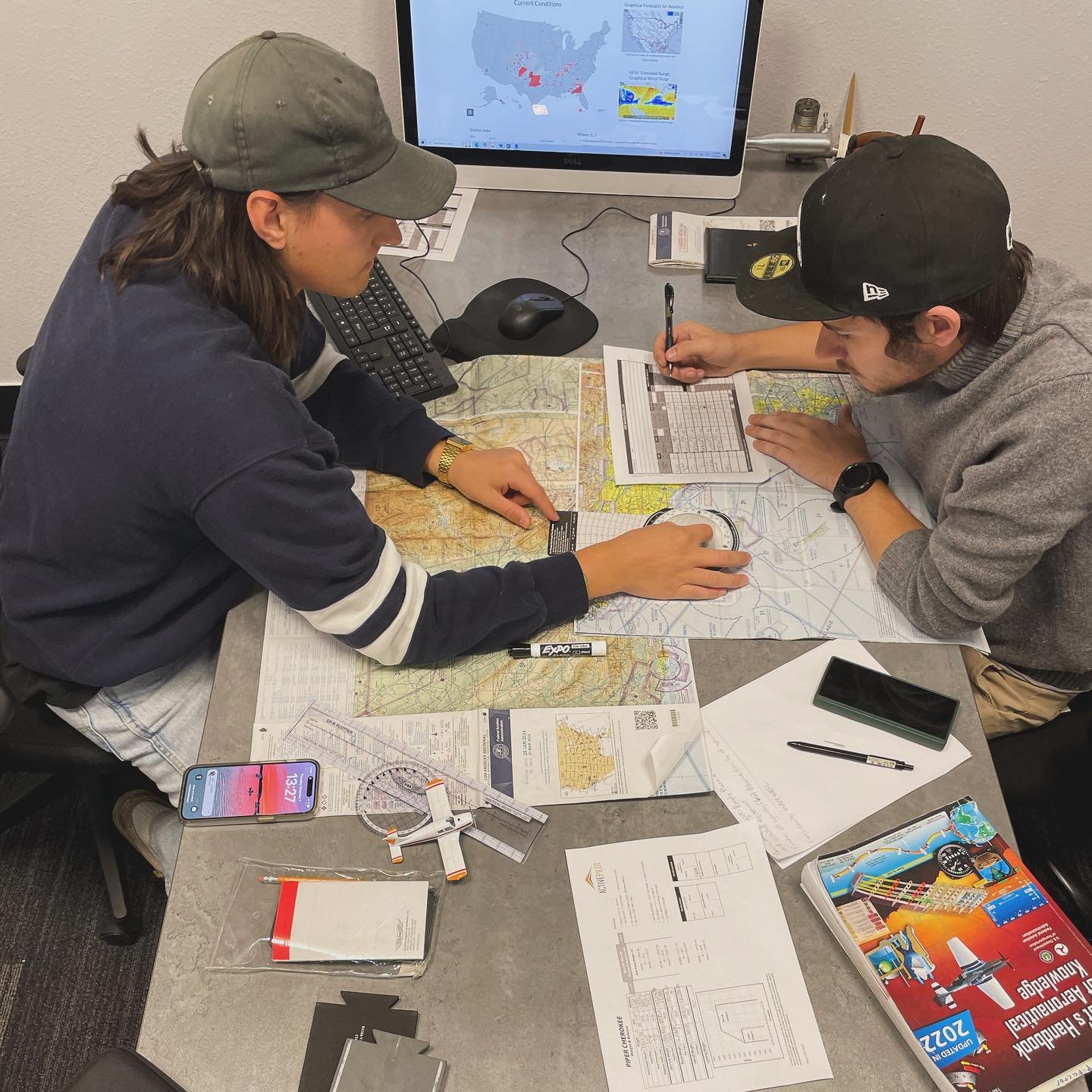 &ldquo;Grounded&rdquo; days prove to be just as beneficial!! Gusty winds can&rsquo;t reach us in here 😎 Student TJ and Assistant Chief Pilot Mitch along with student Fisal and CFI Gian prove how we still get the most out of the days where weather do