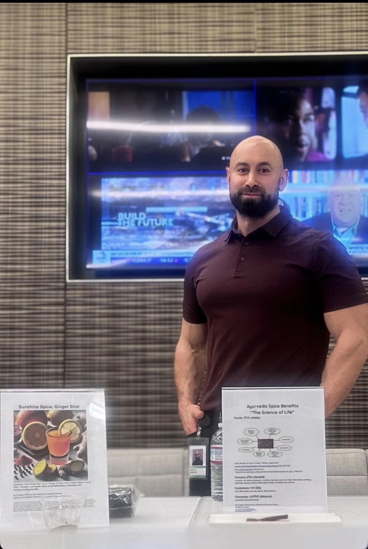 Douglas Chironno, Registered Dietitian Nutritionist, presenting a corporate wellness nutrition program with functional wellness shots and nutrition education for employees.