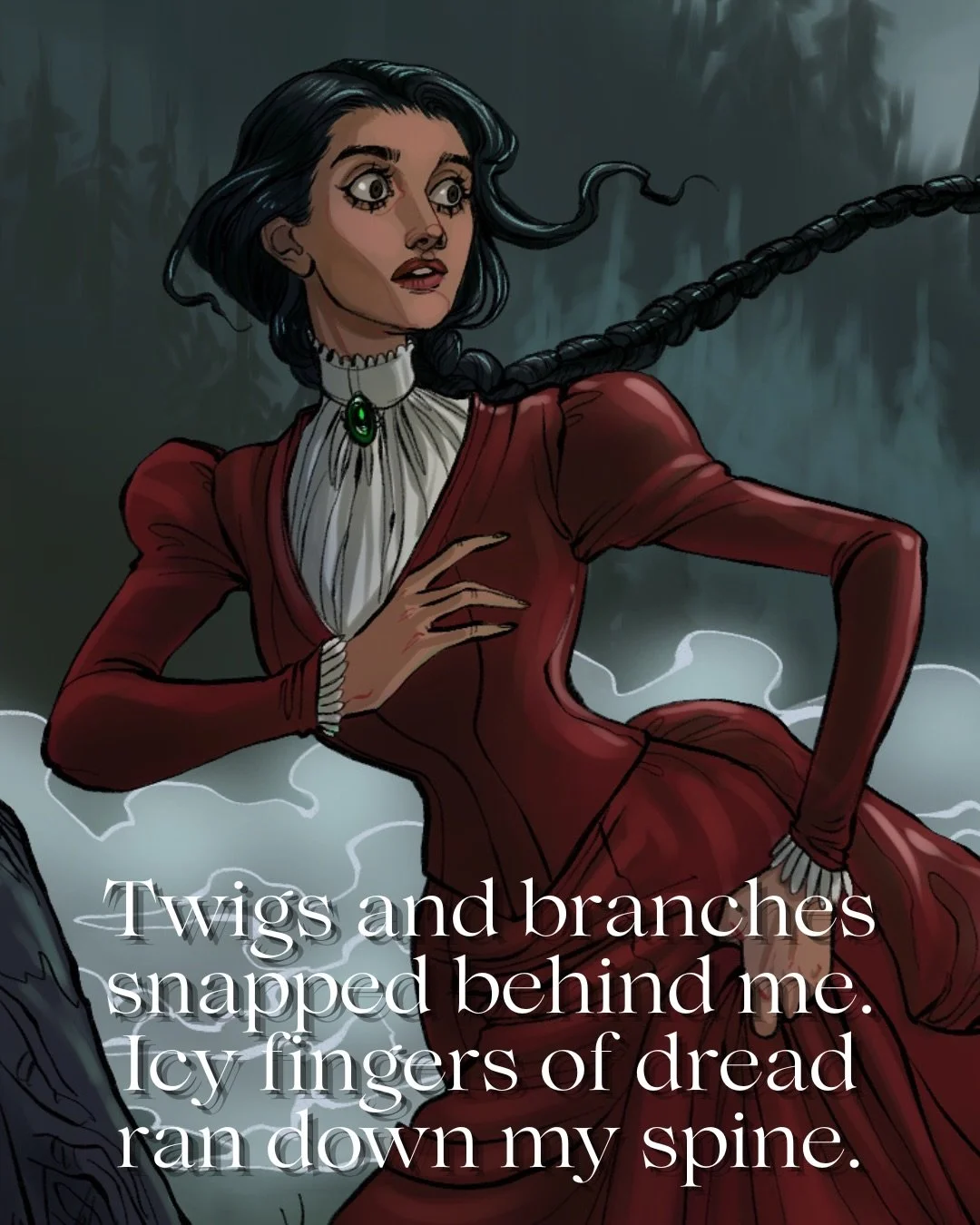 Witch and apothecary shop owner Aveline D&rsquo;Corsay runs for her life in this gorgeously gothic art by the lovely @lesyablackbird 🖤

The Kings&rsquo; Bride is a why-choose paranormal monster romance with fated mates, size difference, and bad guys