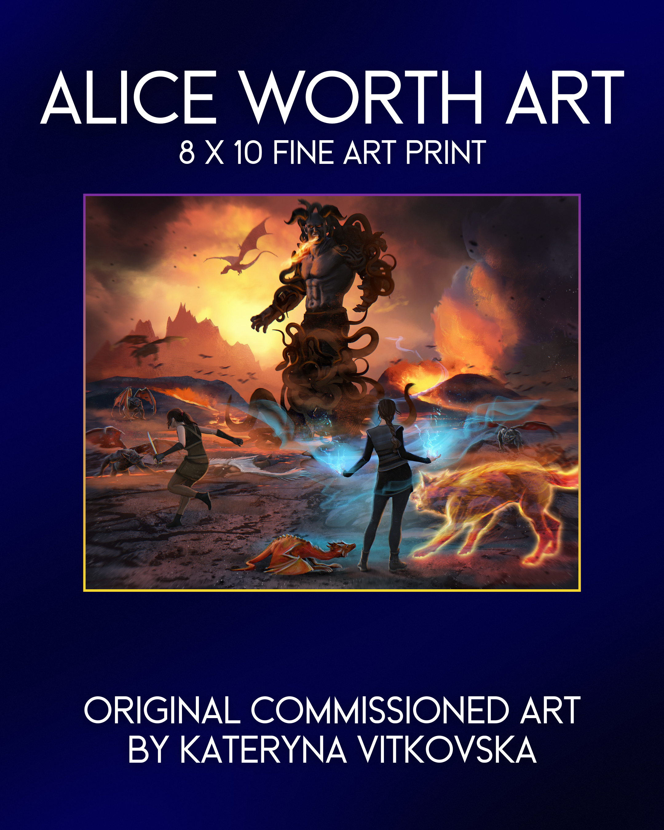 Fine Art Print: Alice and Her Allies vs. the Titan Typhon in the Underworld (8x10)